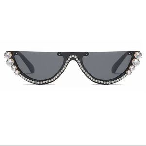 FASHION CATEYE RHINESTONE HALF FRAME GLASSES2020💕